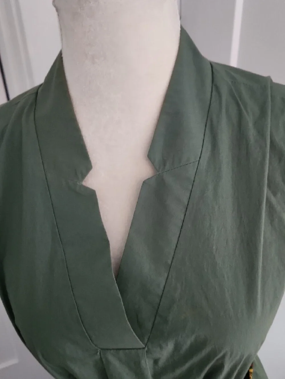 J. Crew Olive Green Sleeveless V-Neck Mini Dress with Patterned Waist Scarf - Picture 2 of 5